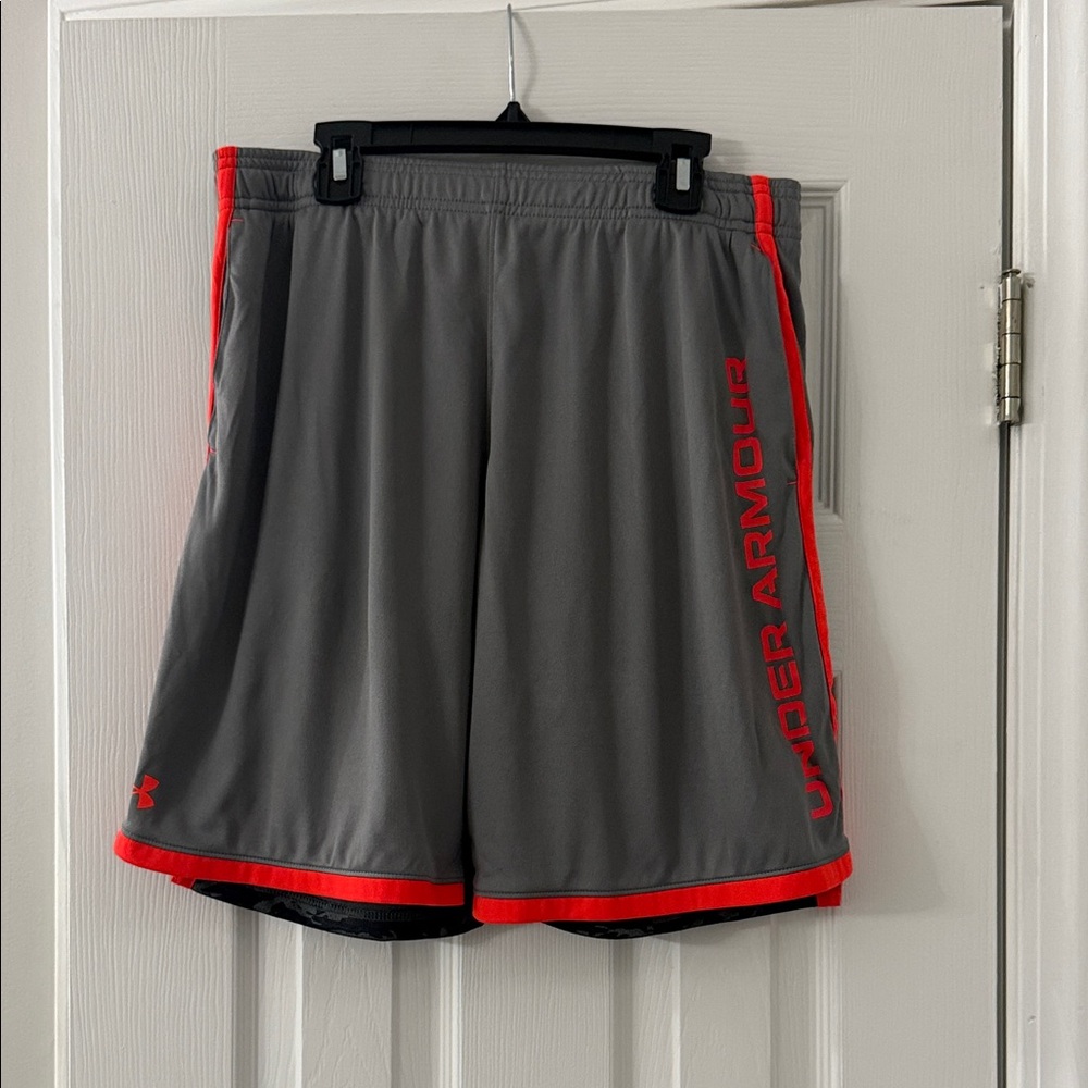 Under Armour Kids Charcoal Shorts with Bright Orange Accents